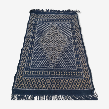 Tapis bleu tissé à la main en pure laine