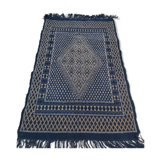 Tapis bleu tissé à la main en pure laine