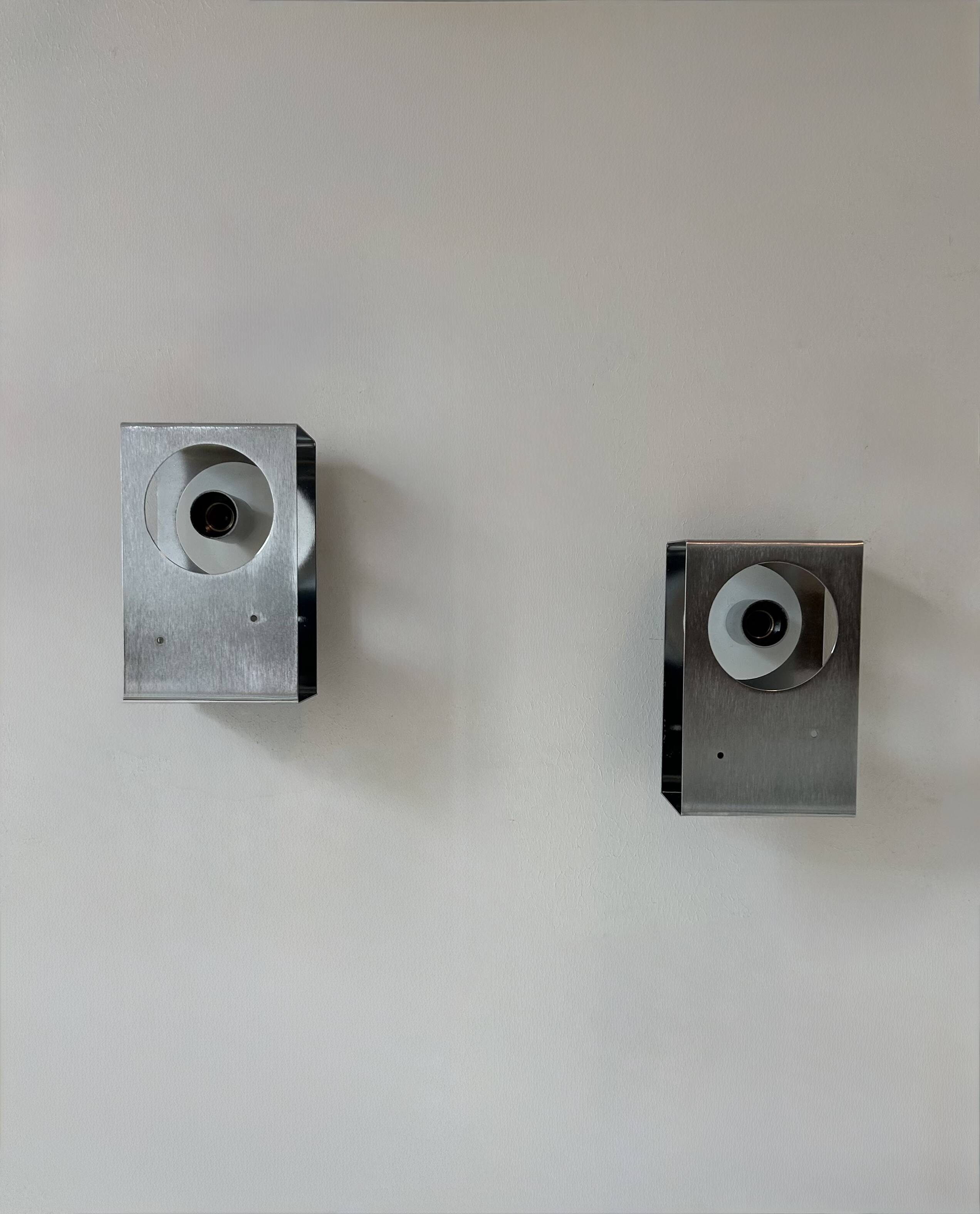 Pair of vintage wall lights, brushed metal, France, 1970