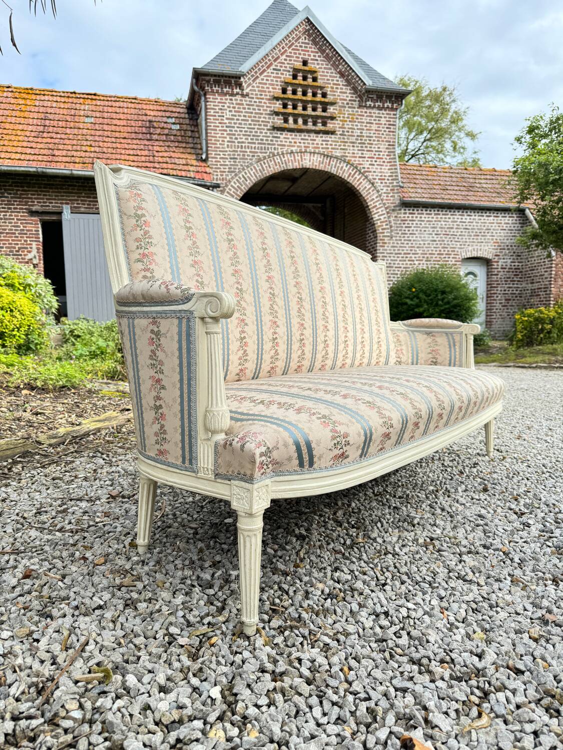 Large Sofa In Painted Wood From Louis XVI XVIII Eme Century
