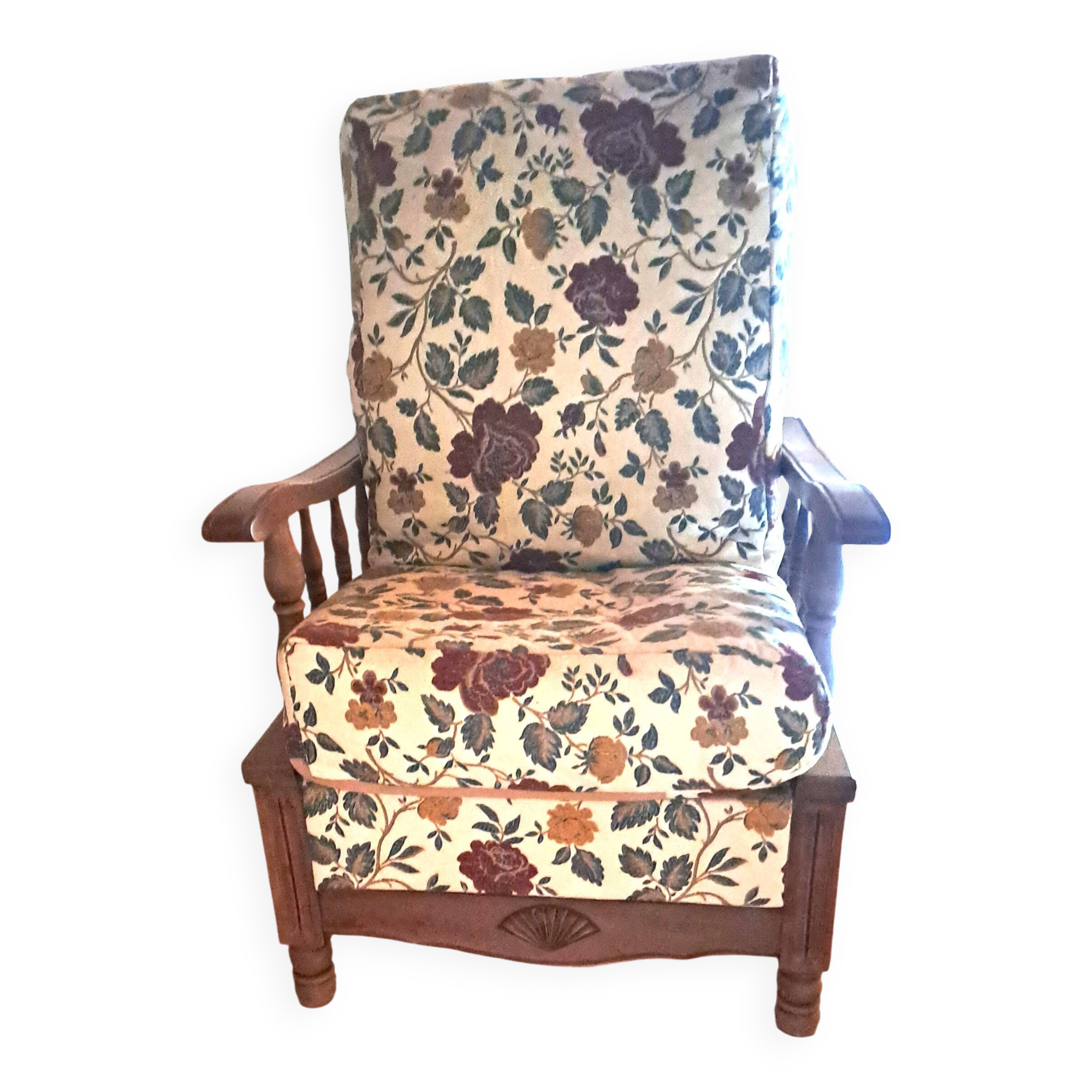 Fabric and wood armchair, comfort, relax, 1950s