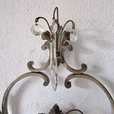 Pair of sconces in patinated metal and crystal tassels