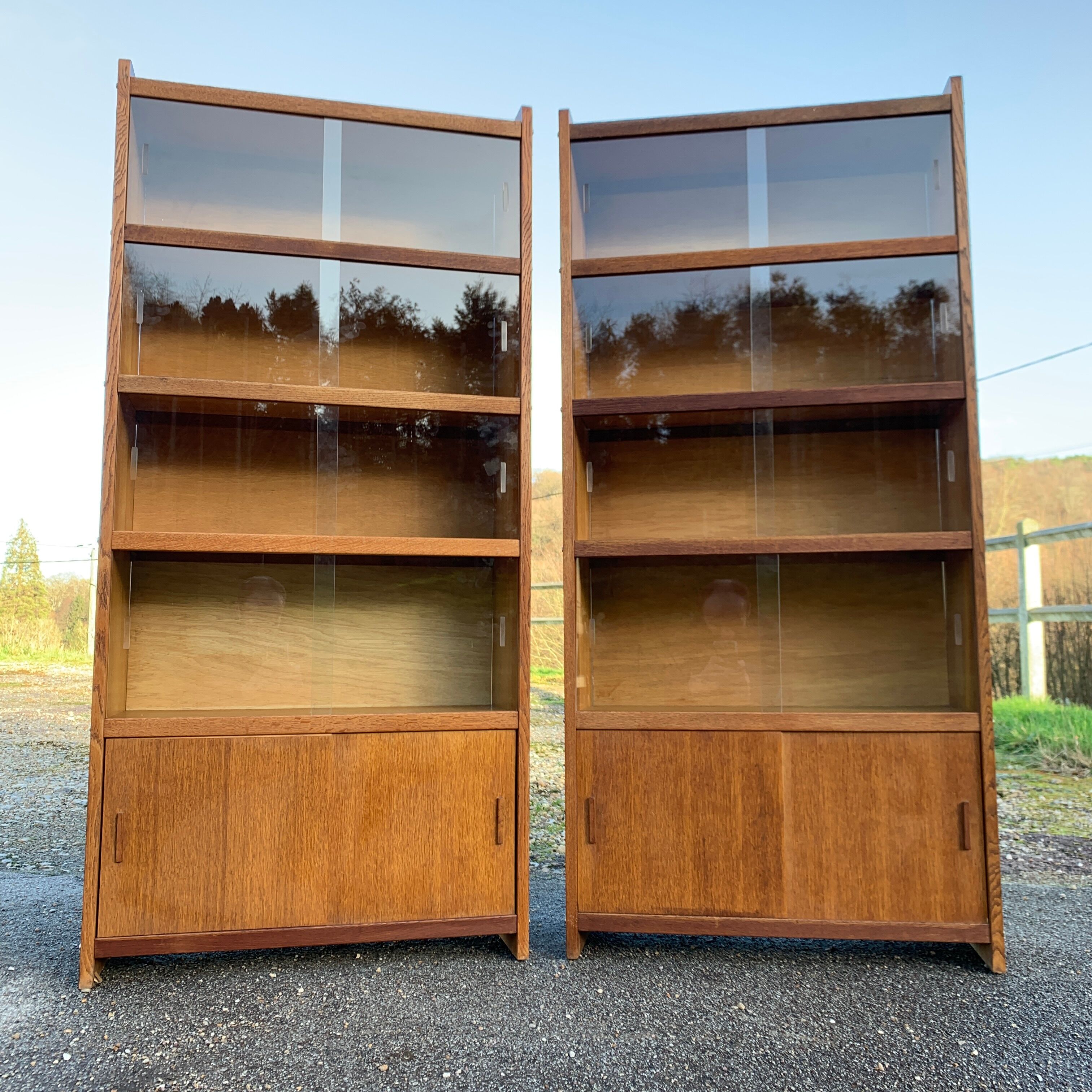 Pair of vintage glass shelves libraries