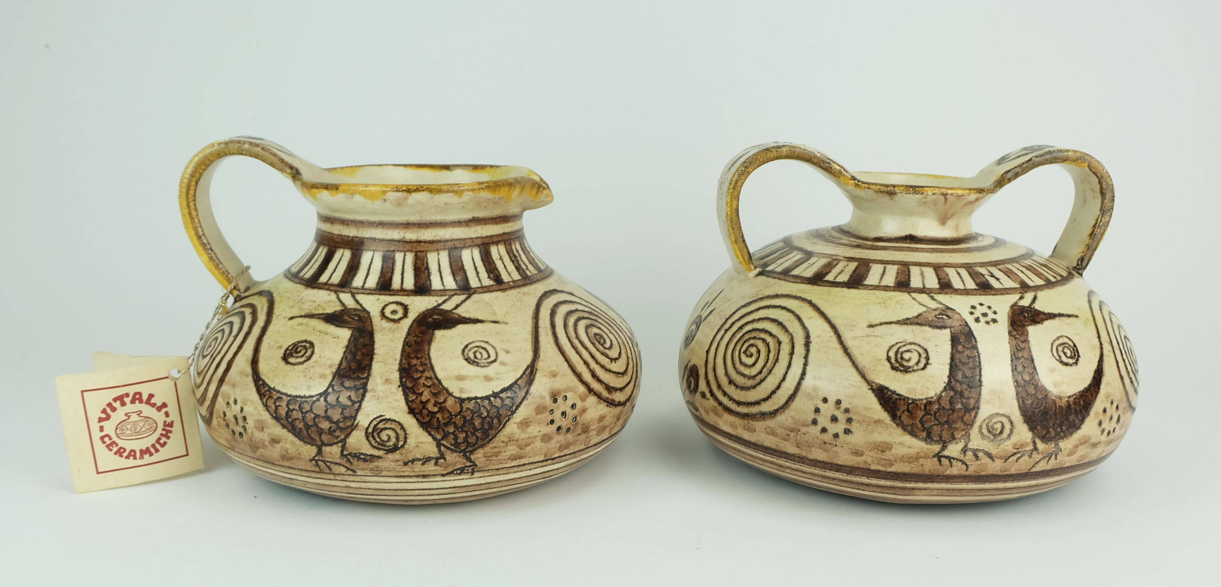 Italian mid century ceramic vase jug signed vitali handmade 1970s