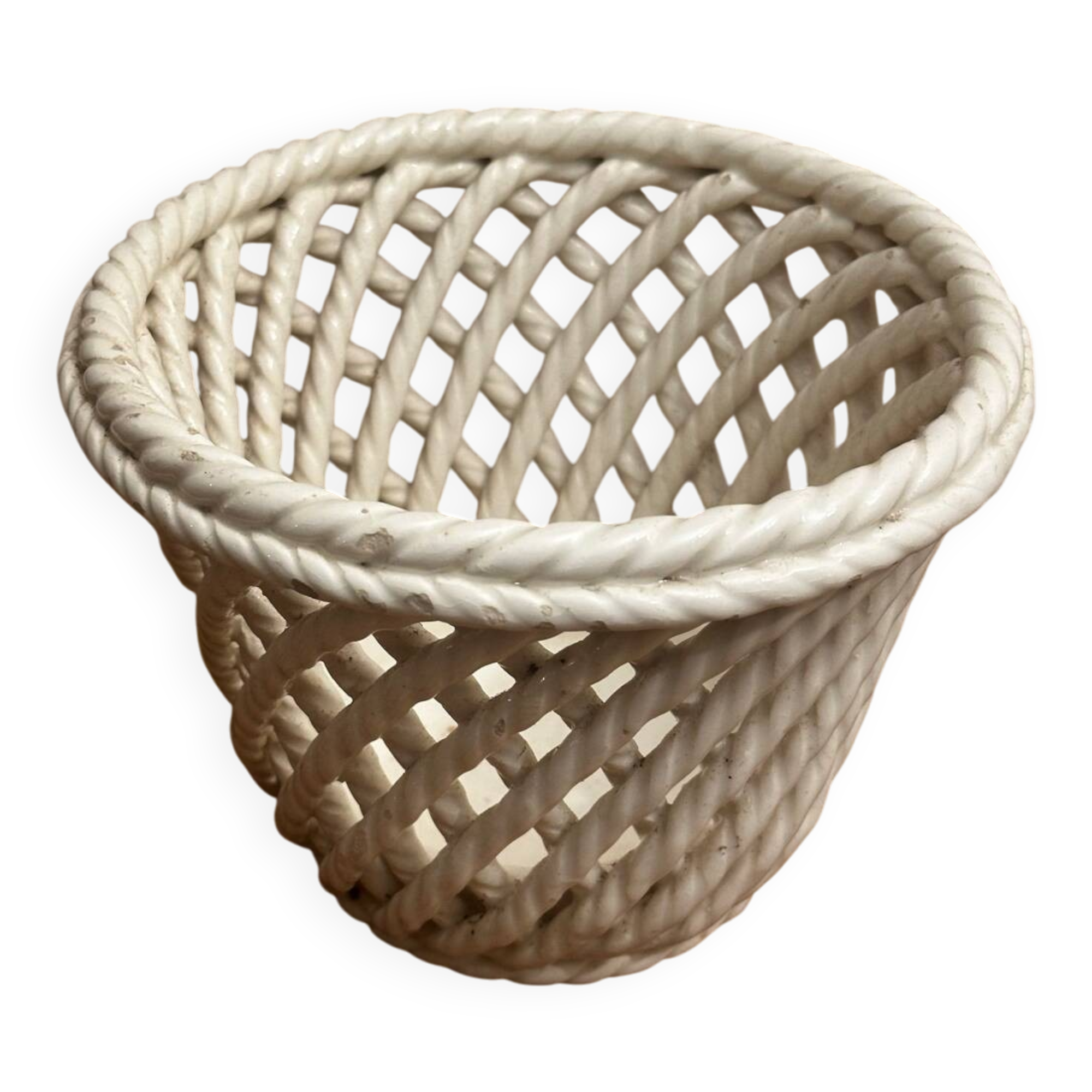 Vintage woven ceramic cache-pot