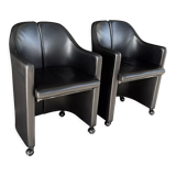 Paire de fauteuils "S142" d'Eugenio Gerli pour Tecno en cuir noir
