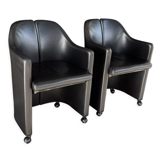 Pair of armchairs "S142" by Eugenio Gerli for Tecno in black leather