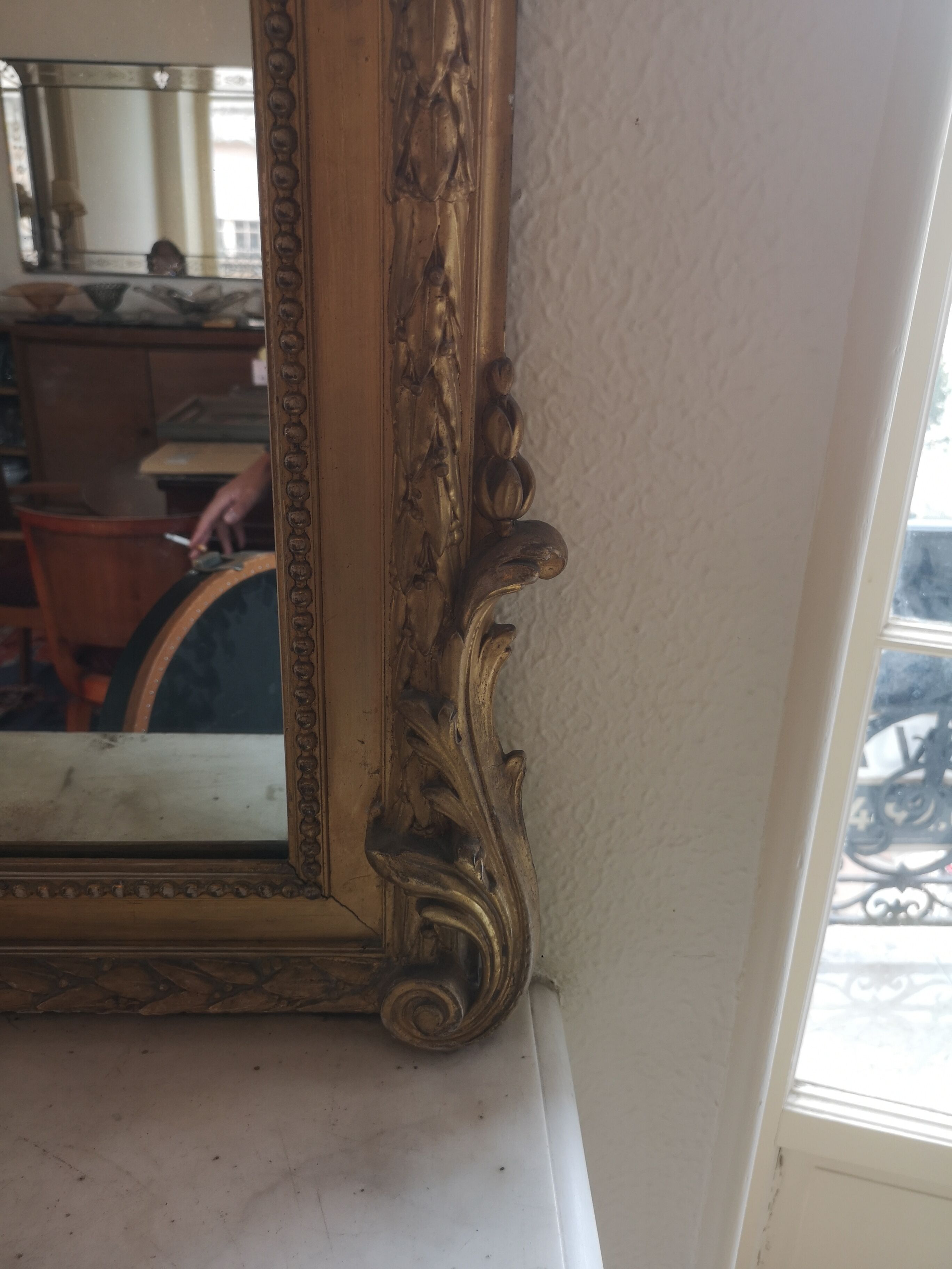 Golden wood fireplace mirror 190x110cm