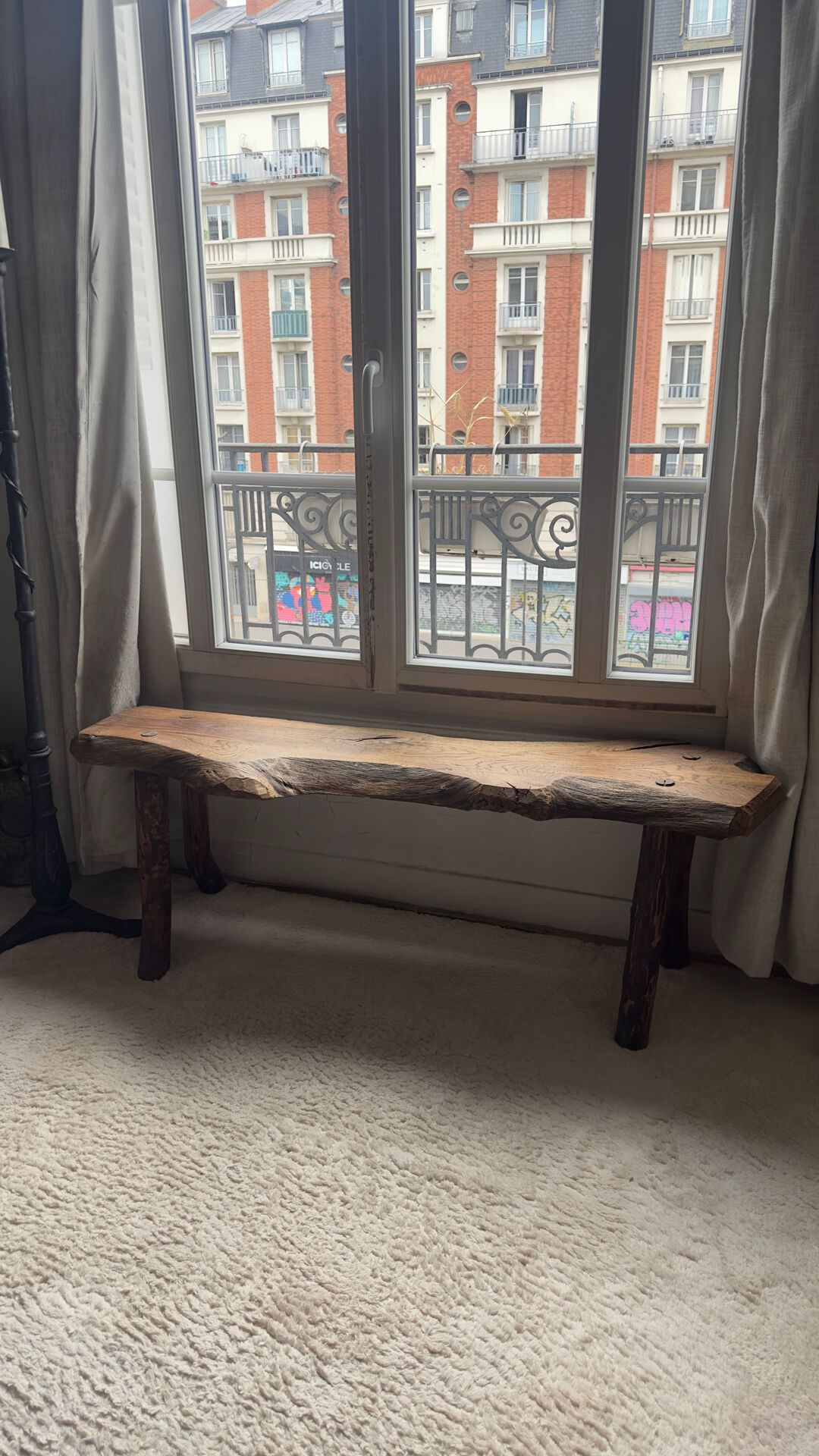 Brutalist wooden bench