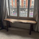 Brutalist wooden bench