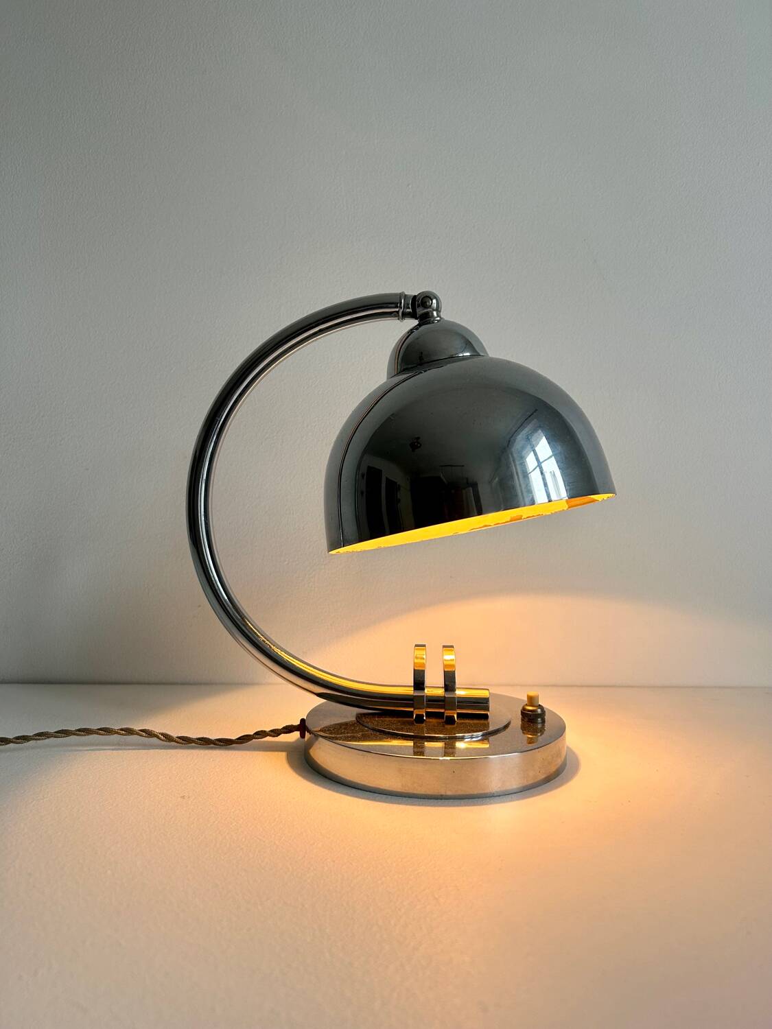 Vintage table lamp, modernist chrome metal, France 1930