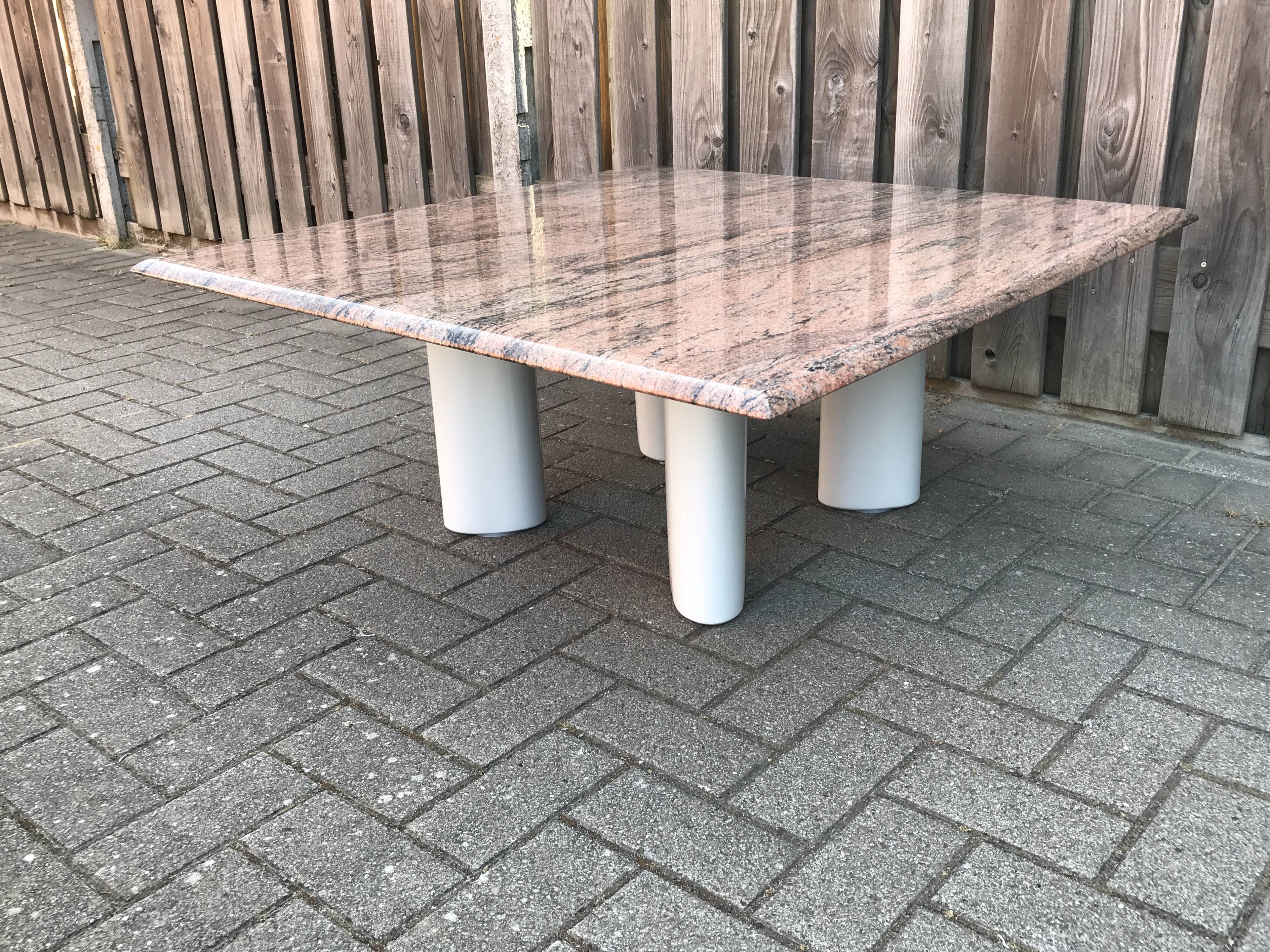 Italian modernist red travertine and metal square coffee table 1970s