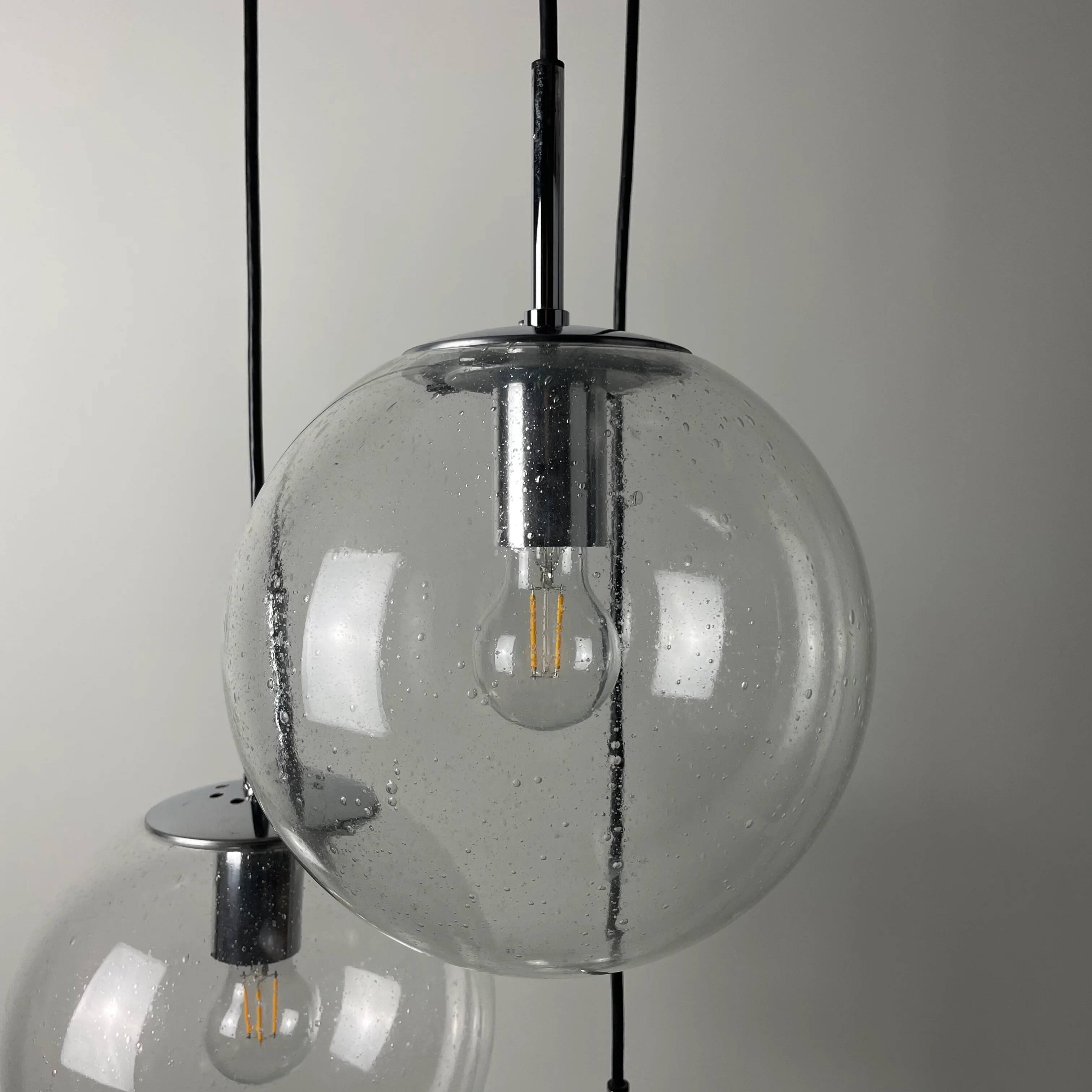 Set of 3 glass bubble globes 4101 by Glashütte Limburg 1970
