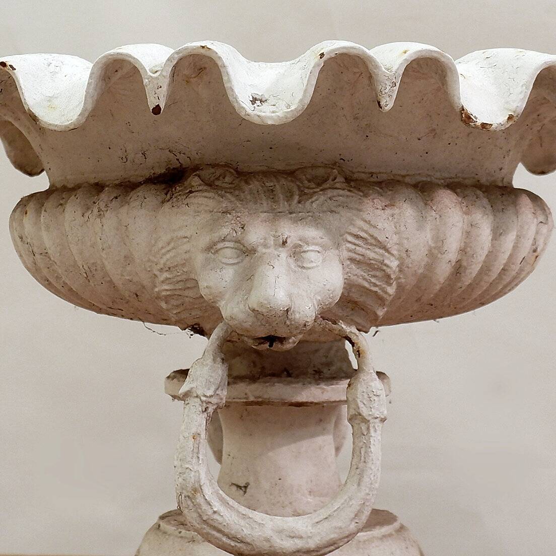 19th century cast iron basin, lion head handles