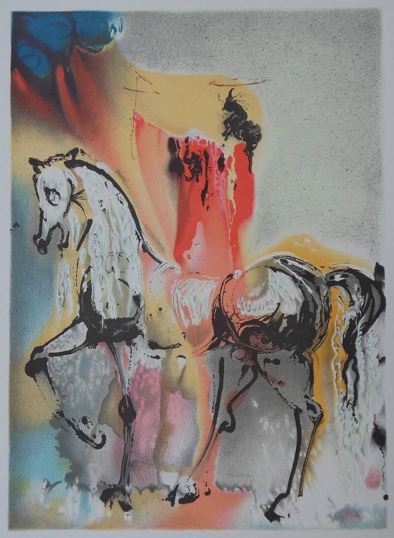 Salvador Dali: Horses, the Christian Knight, signed lithograph