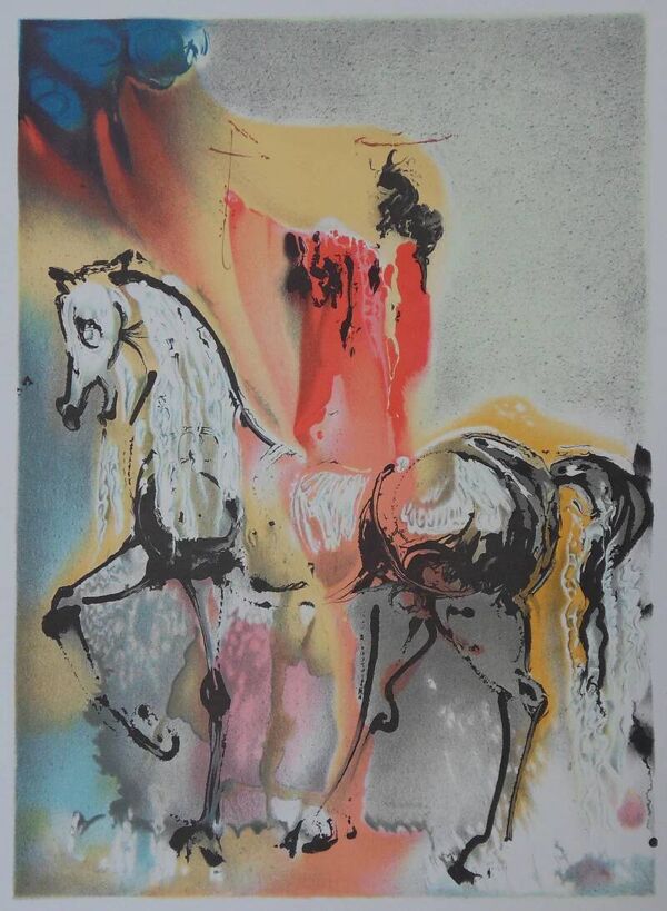 Salvador Dali : Les chevaux, le chevalier chrétien, lithographie signée