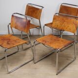 Set of 4 vintage leather and chrome metal chairs, 1970