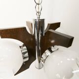 Lustre mazzega Murano 4 boules et teck 1960