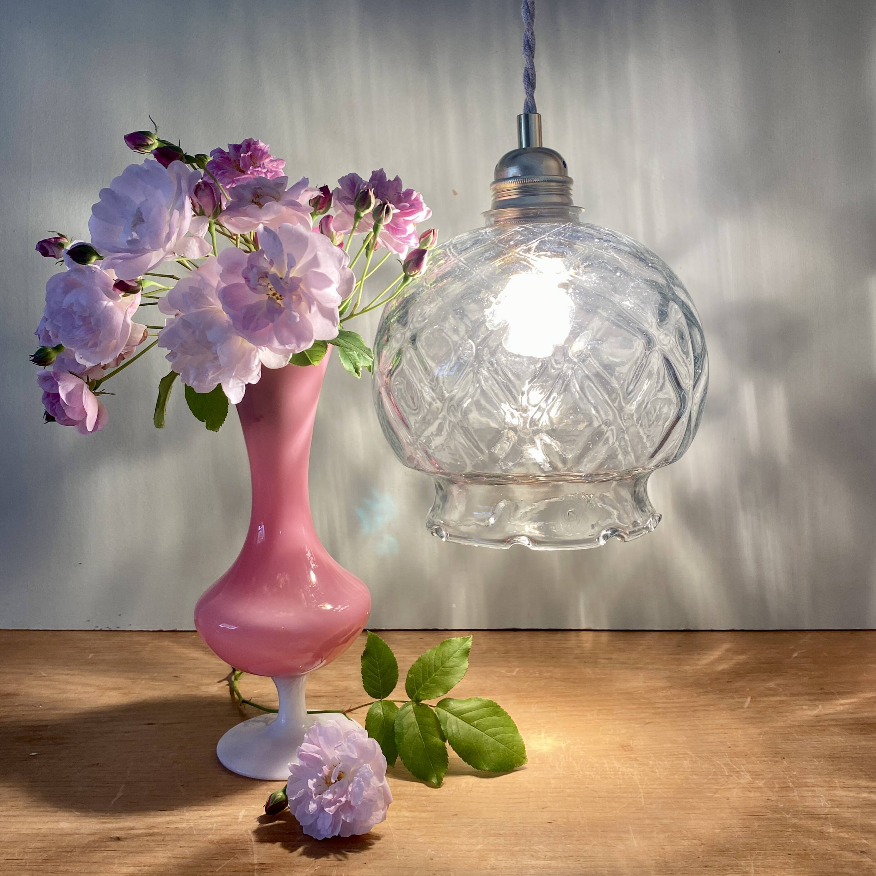Vintage globe pendant light in transparent glass