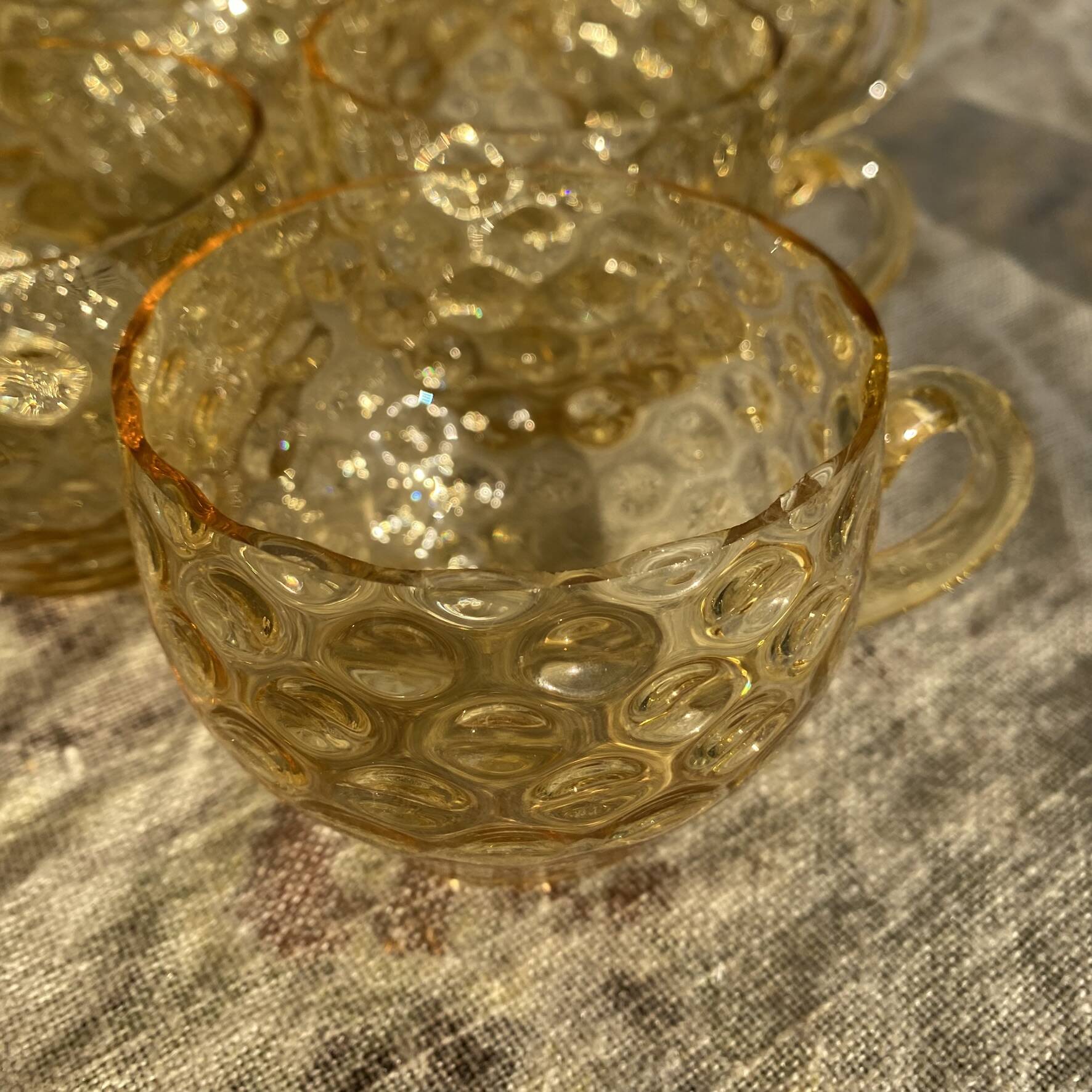 Vintage punch service in amber glass, Empoli style, 1960s-70s.