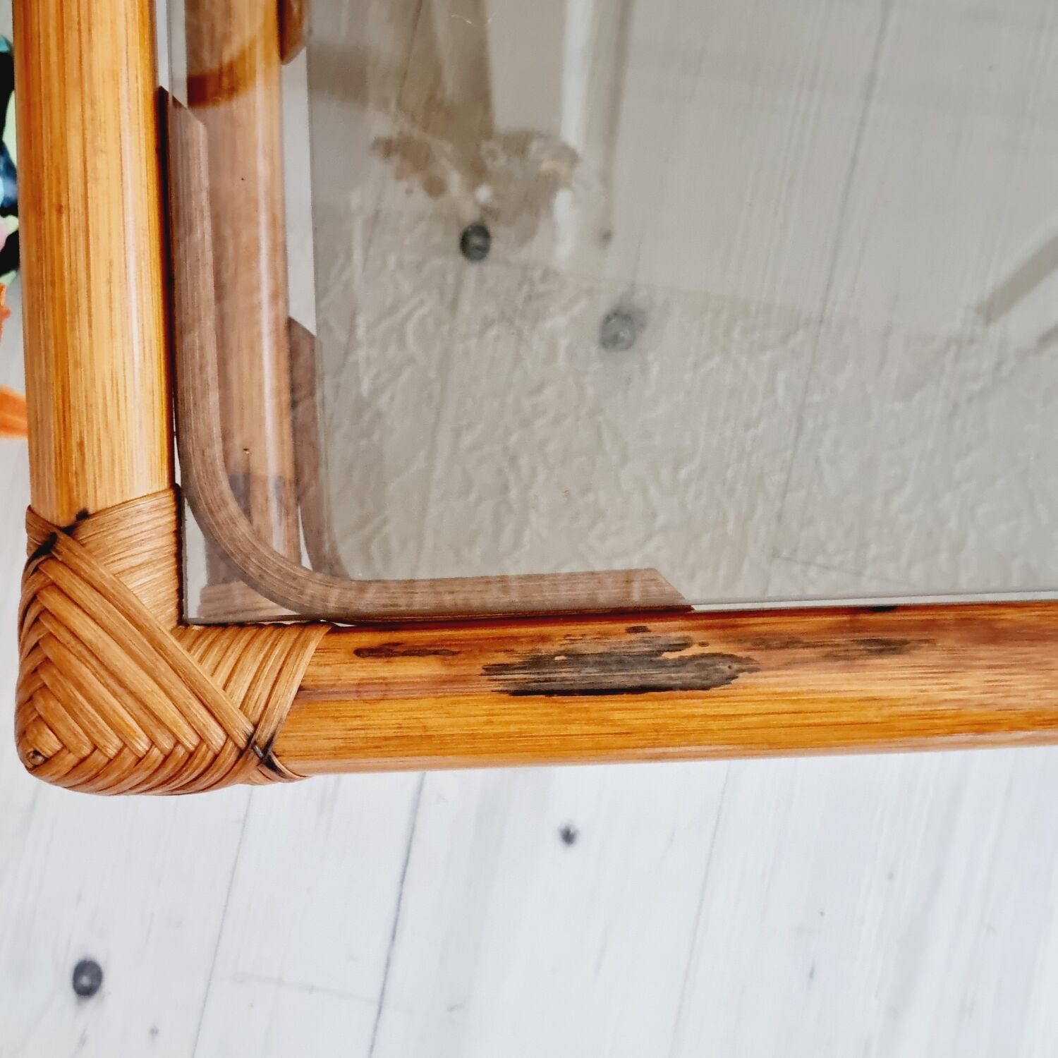 Rattan and smoked glass table