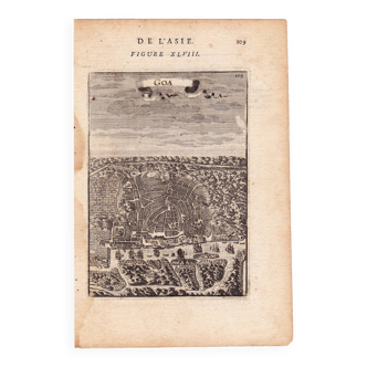 Gravure XVIIe 1683 Vue de la Ville de Goa Inde India