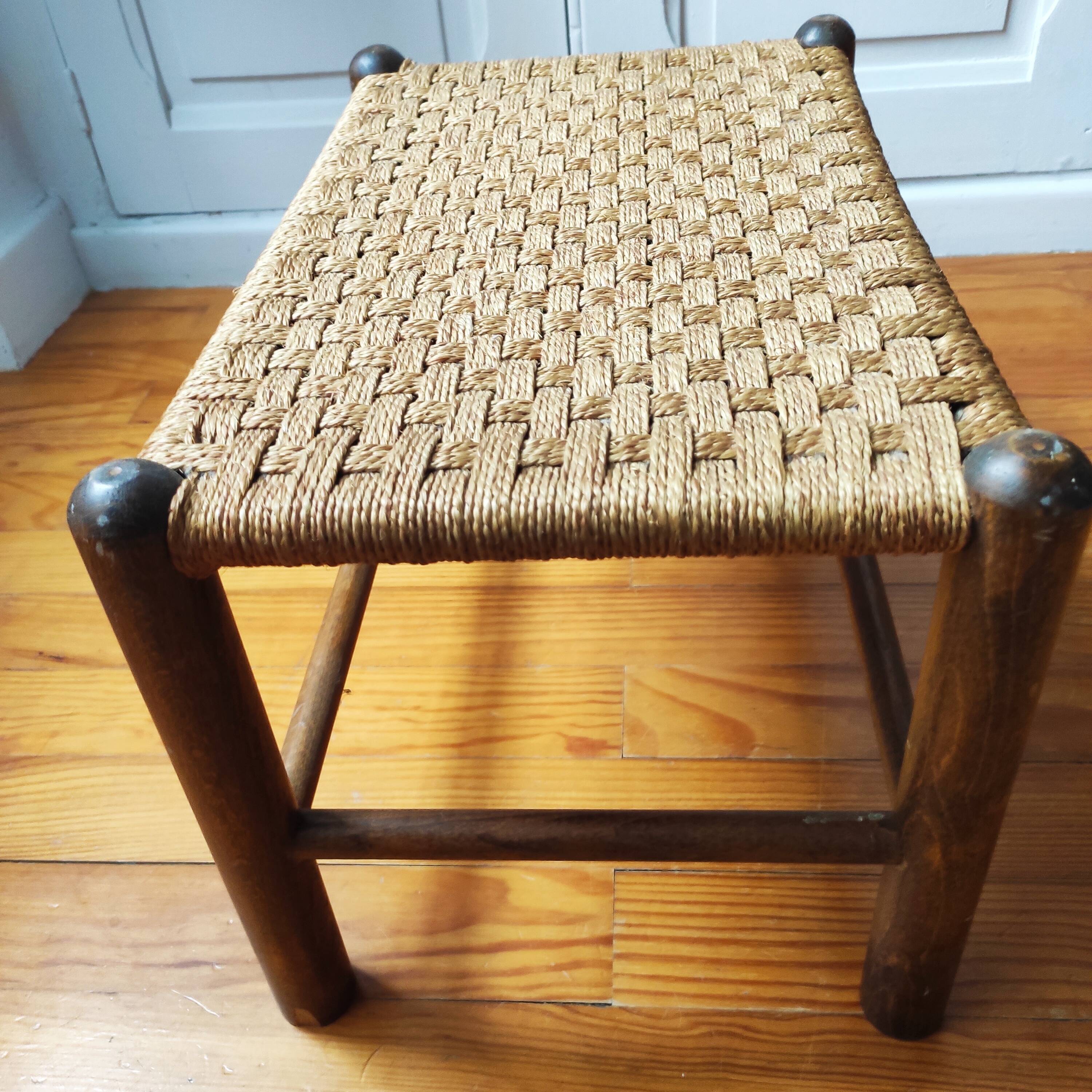Scandinavian wood and rope stool