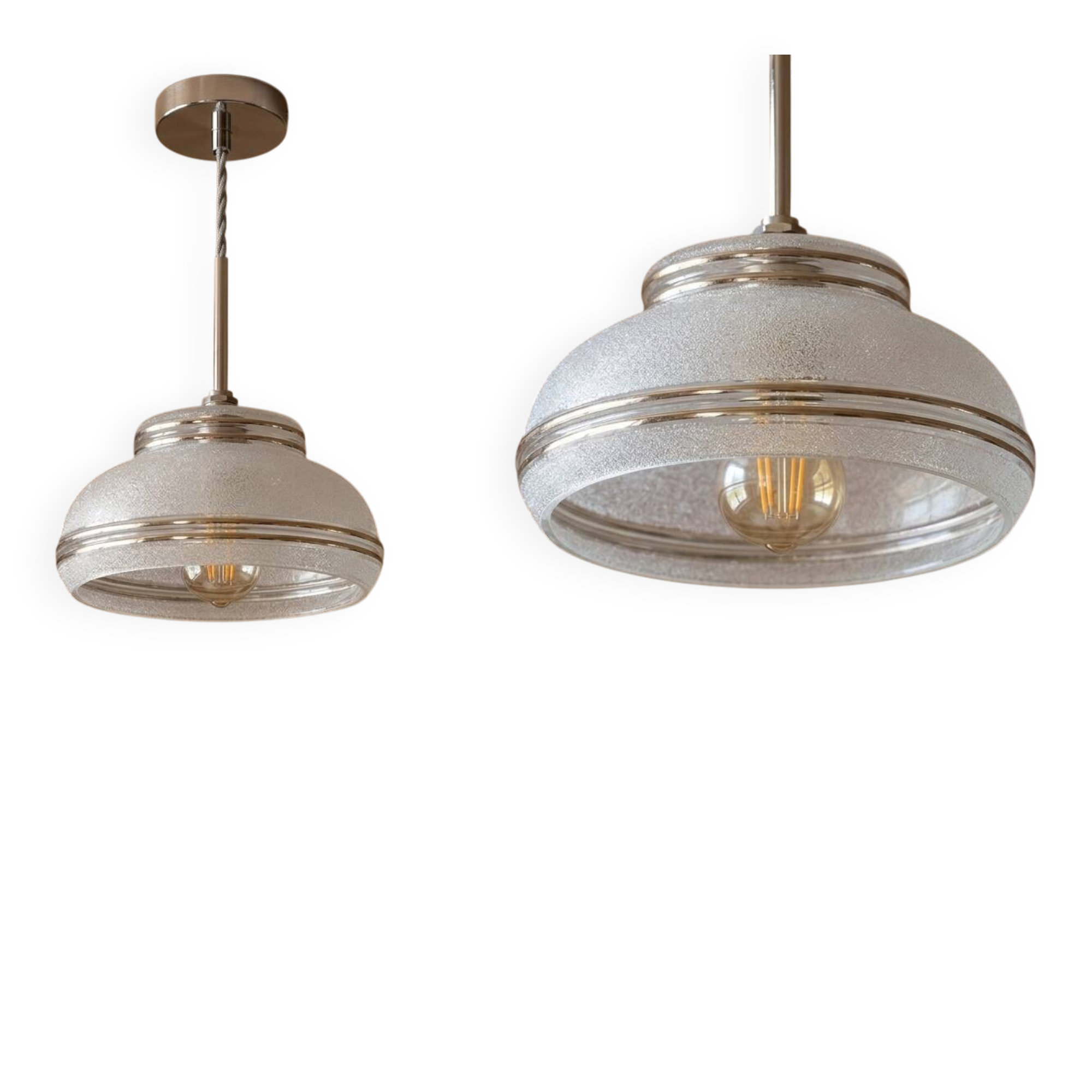 Frosted lampshade with silver trim from the 50s