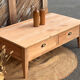 Renovated coffee table in raw solid wood - 2 through drawers