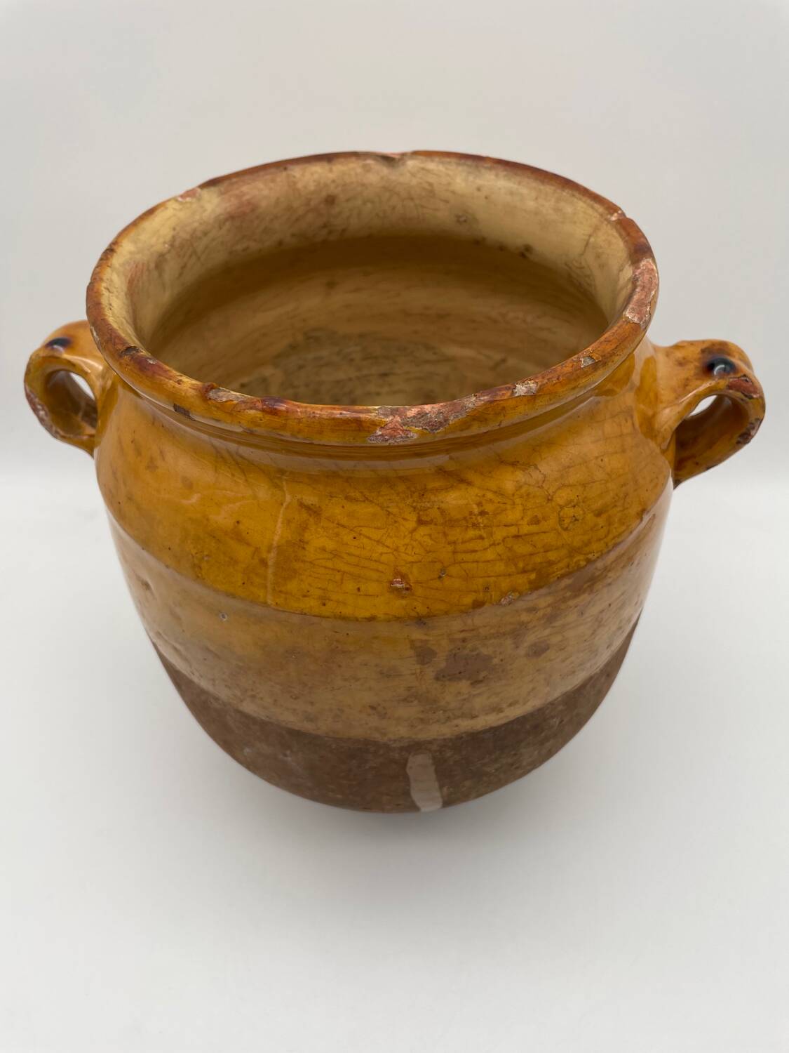 Pot à confit en terre cuite vernissée jaune, France 19ème
