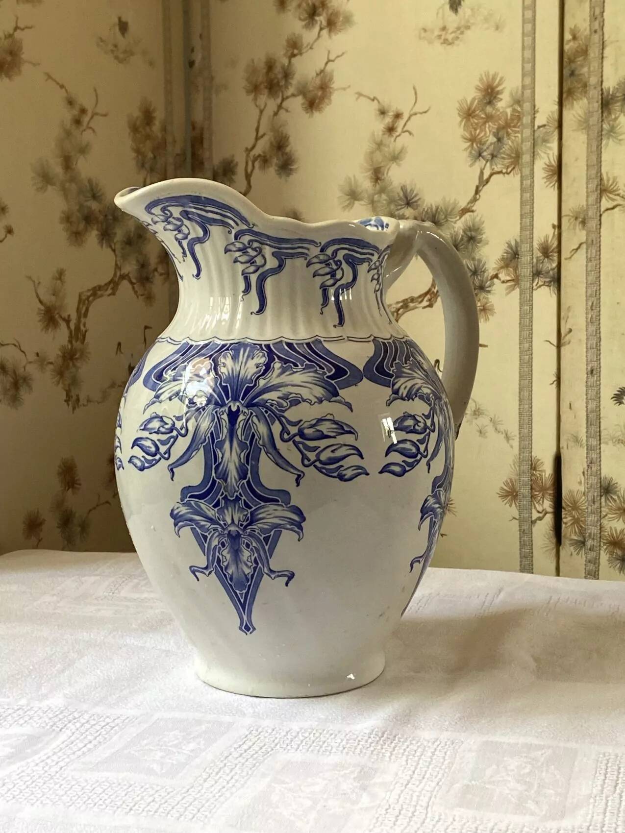 Antique art nouveau pitcher, “Orchid” model, signed BFK – Choisy-le-Roi,