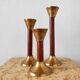 Set de trois bougeoirs vintage bois et laiton