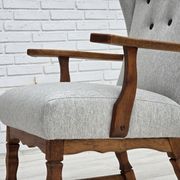 1950s, Danish high-backed armchair, reupholstered, wool, oak wood.