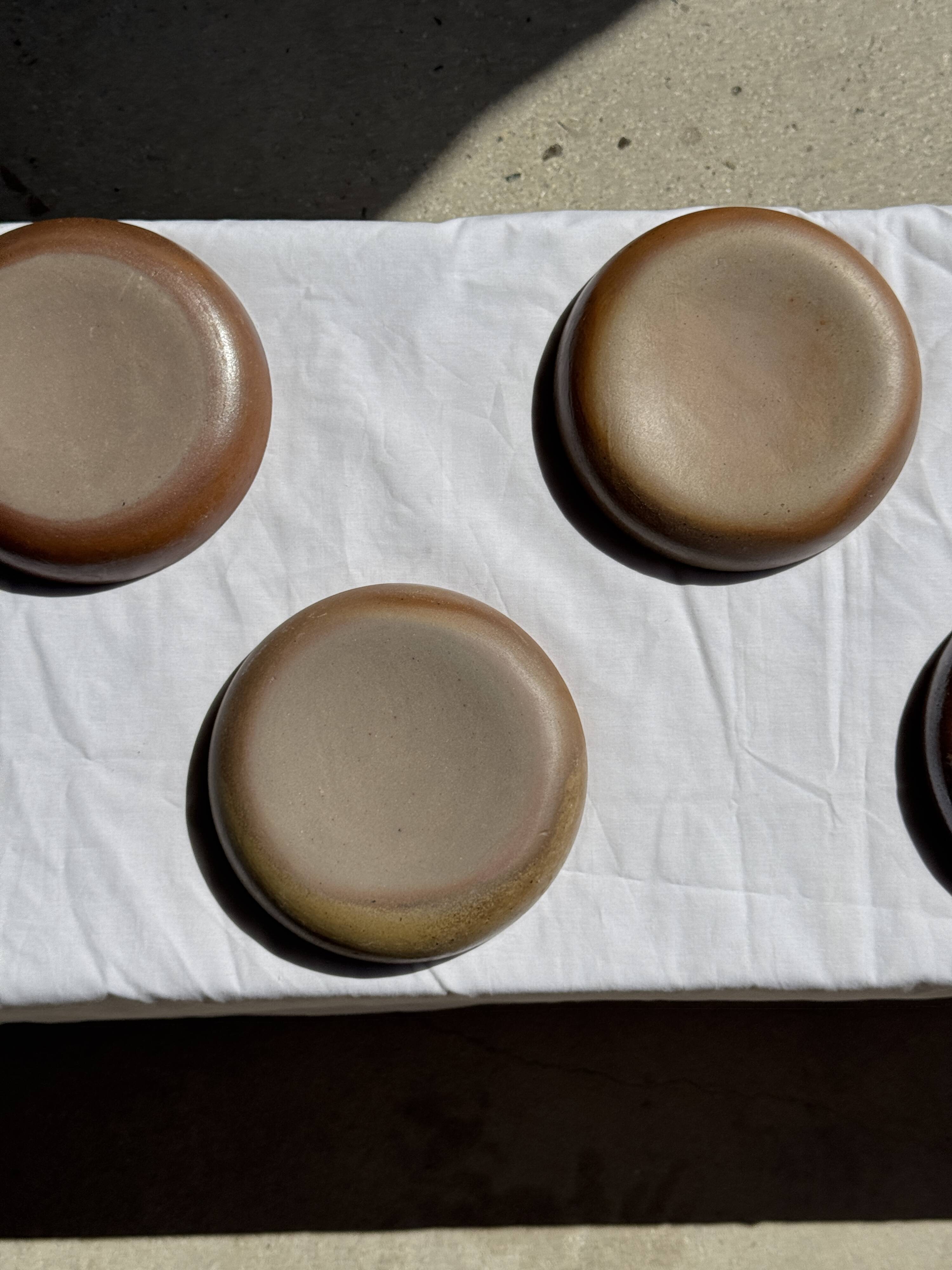 Set of 6 handmade ceramic deep plates in glazed beige D19.5 H4
