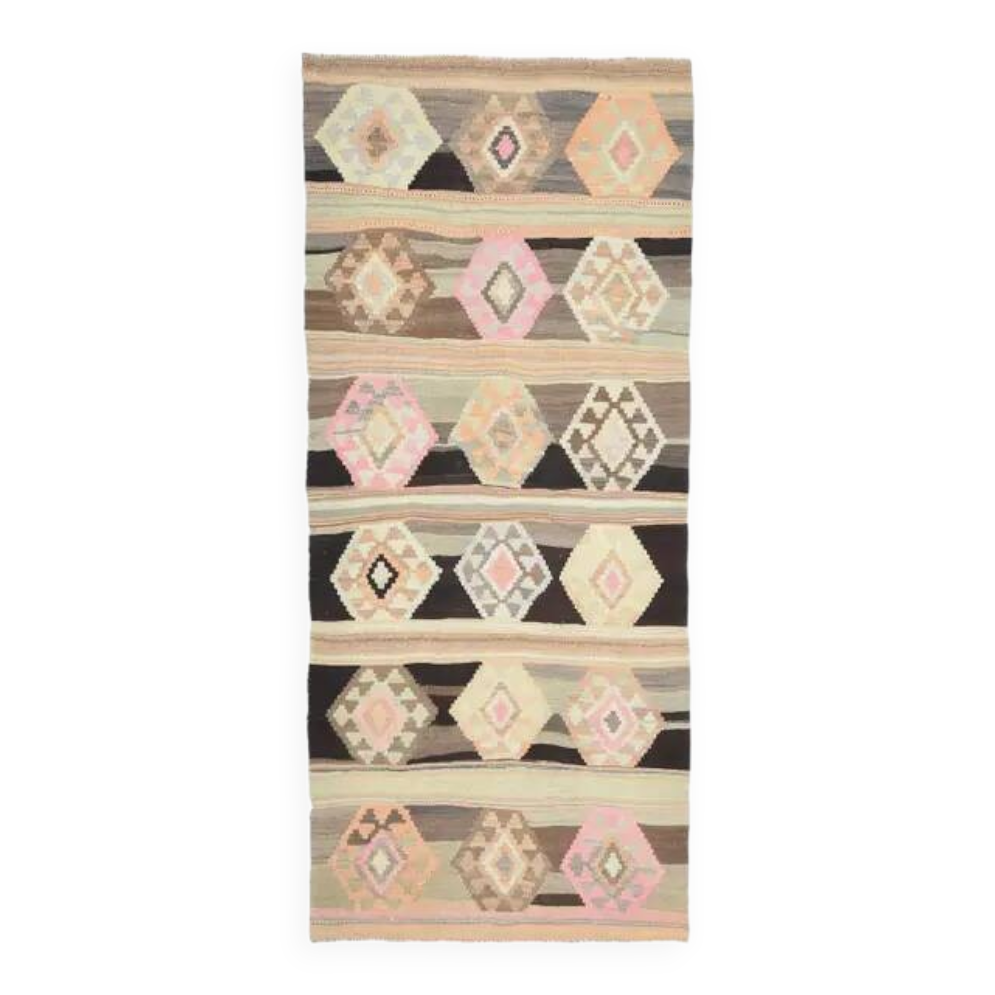 1970s Vintage Turkish Oushak Handmade  Tan Runner Rug  140x322