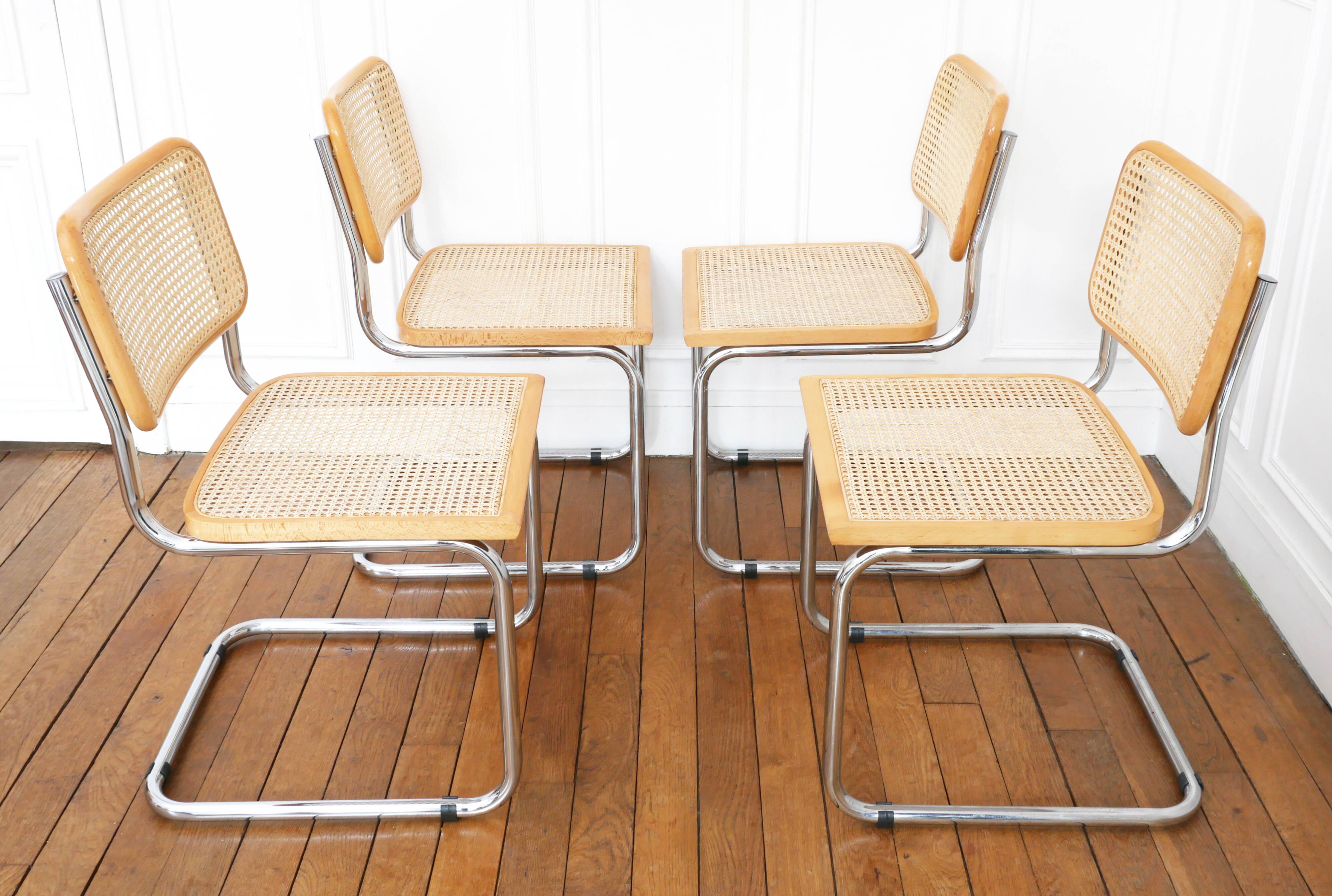 4 Cesca B32 Breuer chairs made in Italy - re-caned seats.