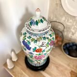 Chinese enamelled earthenware jar with wooden base