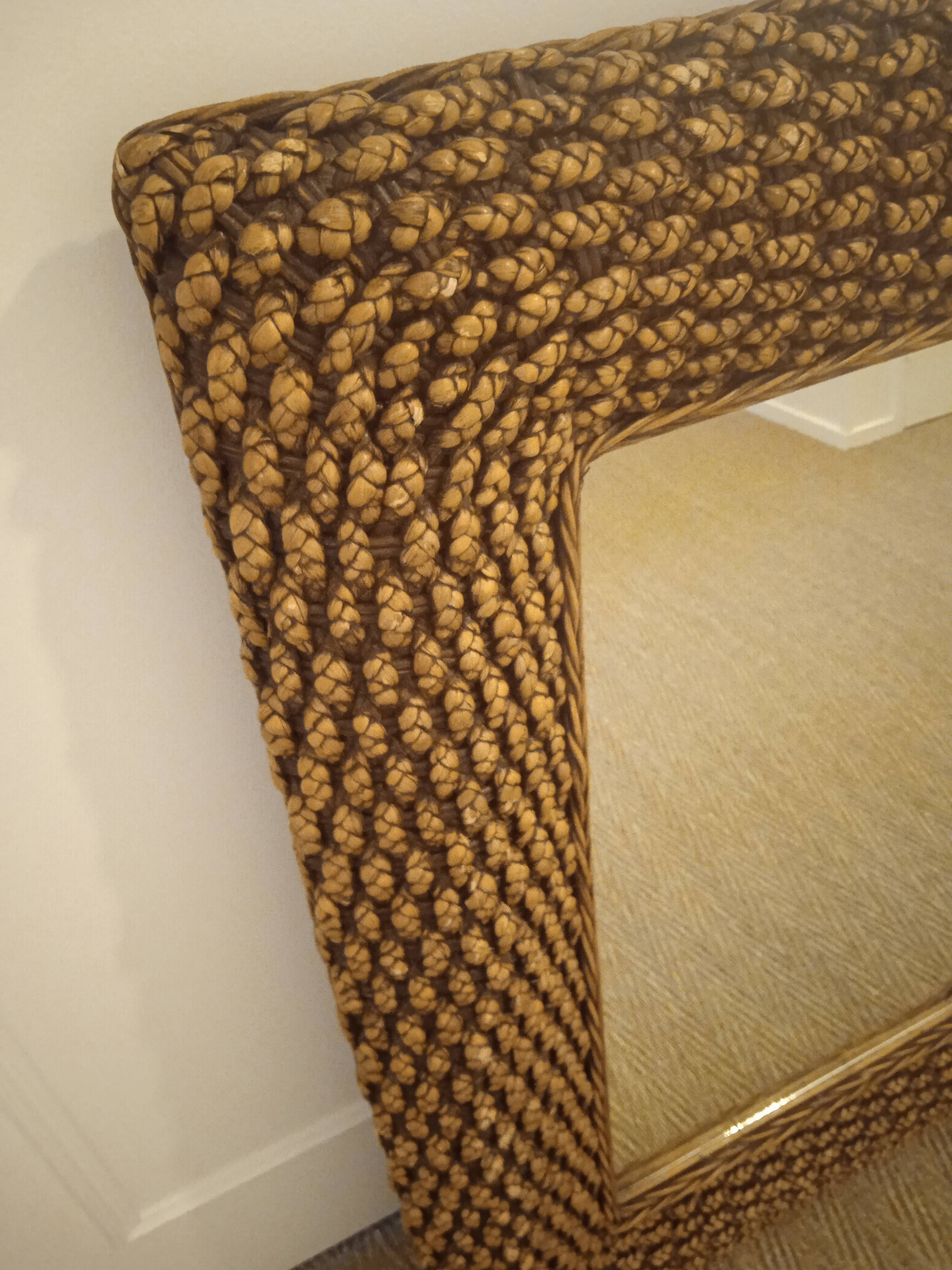 Mirror in woven water hyacinth