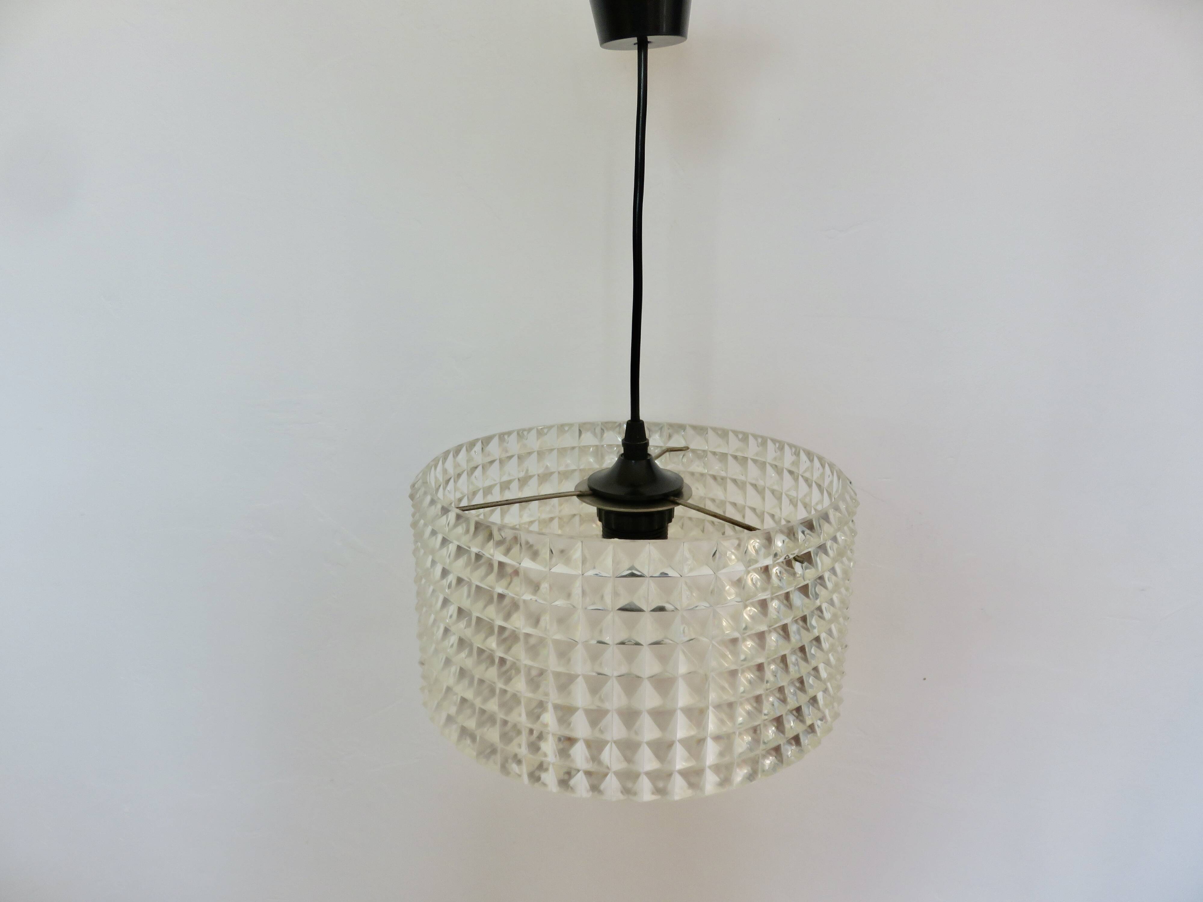 Clear plastic pendant light, diamond point shape, 70s