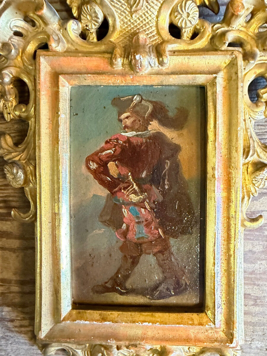 Pair of portraits of Italian bandits, oil on panels, gilded frames, circa 1880.