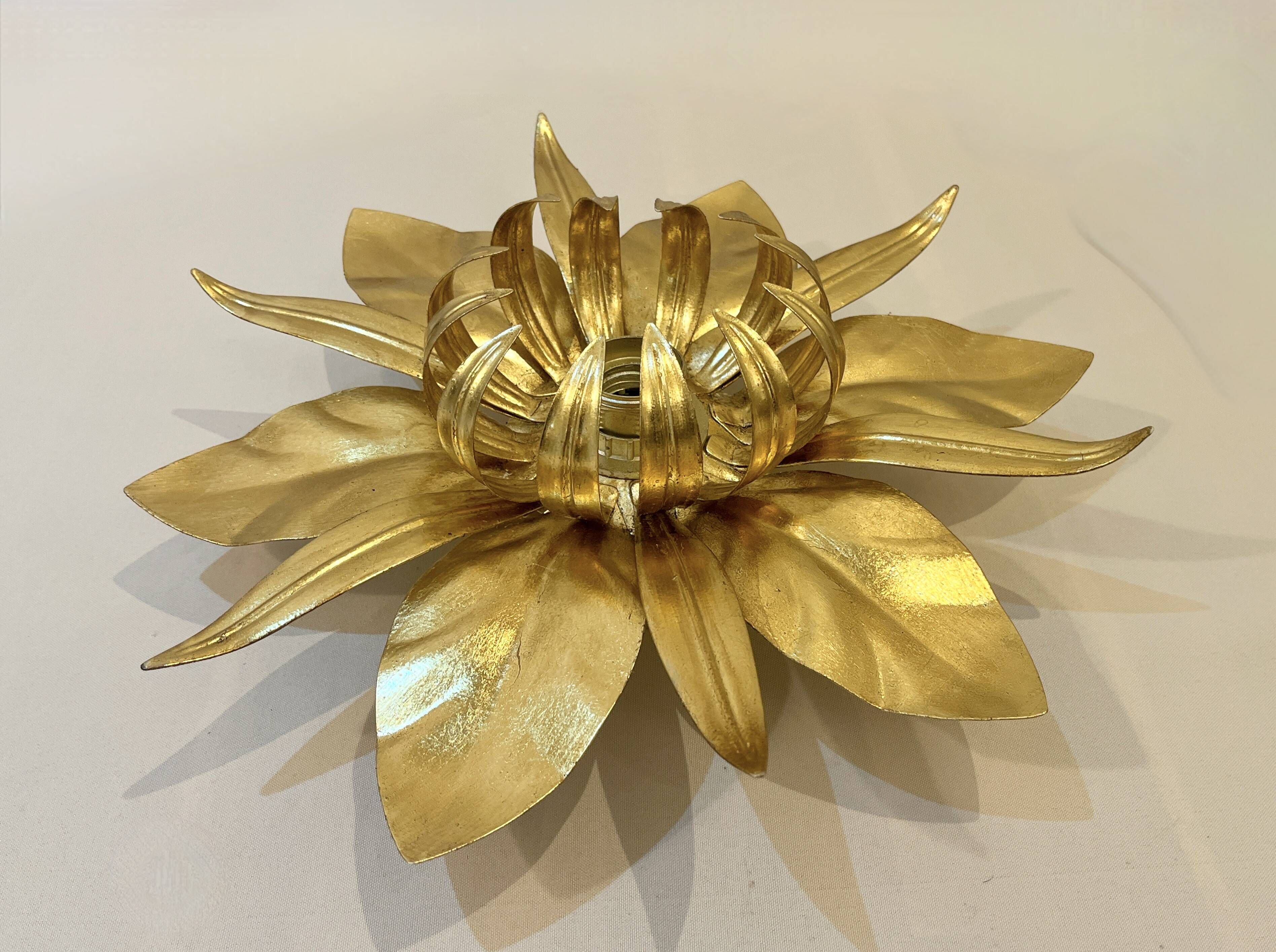 Masca style gold leaf metal flower wall light, 1970-1980