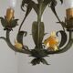 French Vintage 3 Light Cage Chandelier Hand Painted Floral Design