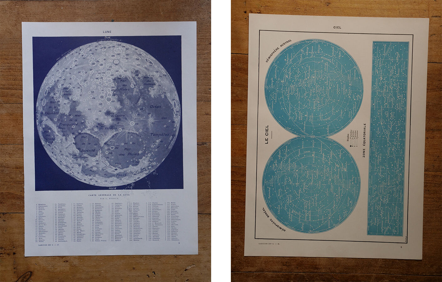Set of 2 original lithographs on the sky and the moon