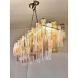 Contemporary Huge Rectangular "Tronchi" Murano Glass Burnished Chandelier