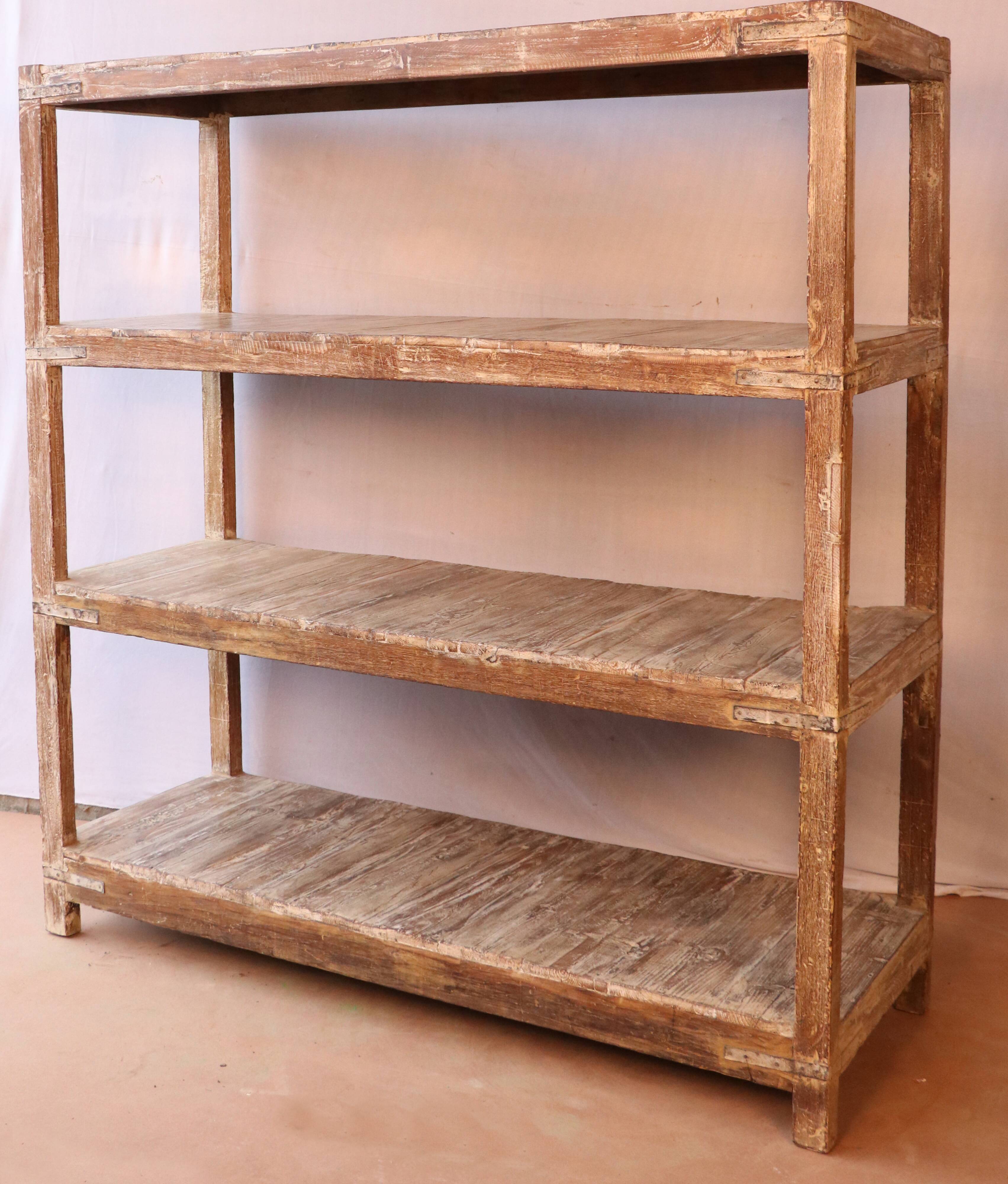 Old burmese teak workshop shelf original unbleached patina