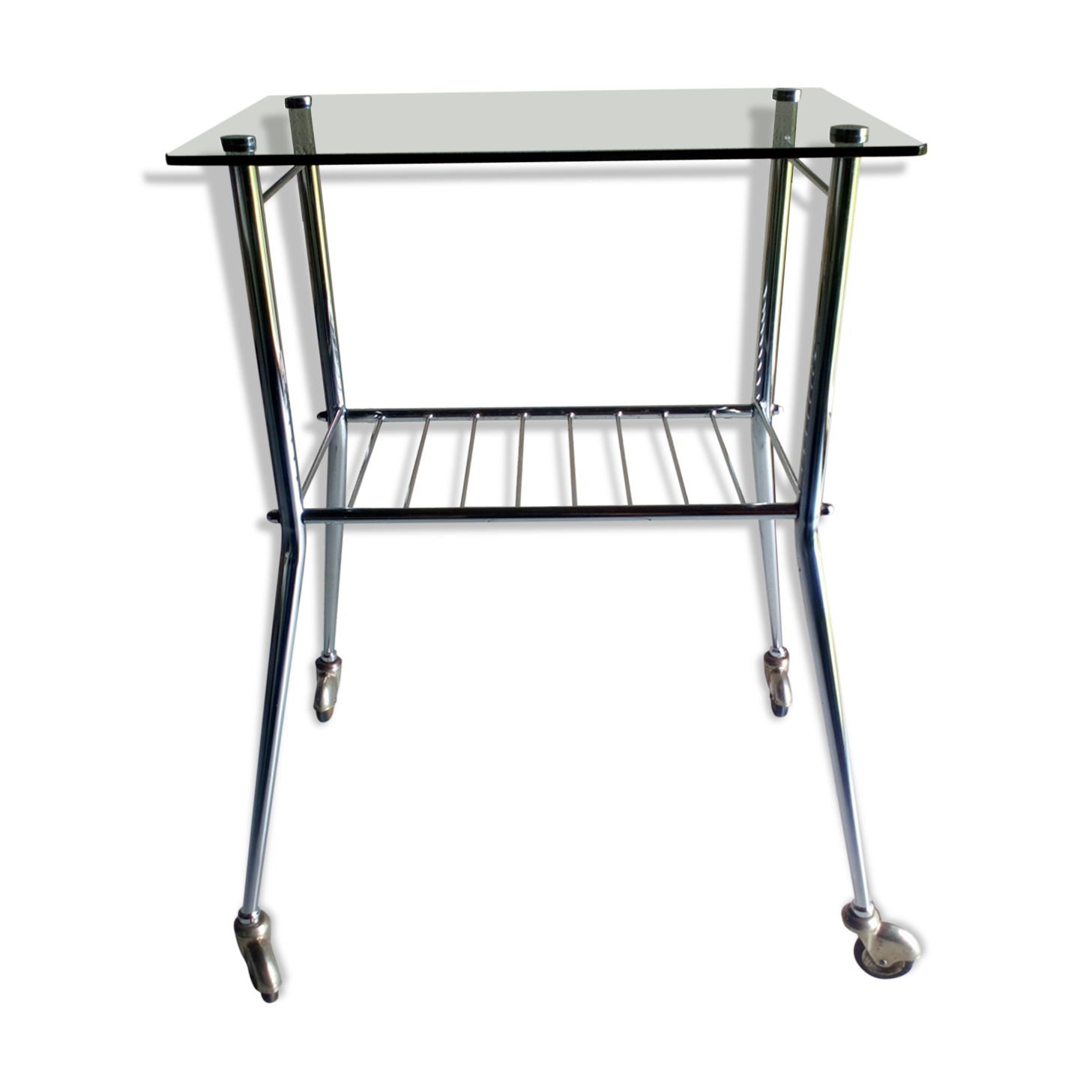 Side table feet thongs and tray smoked glass 1960
