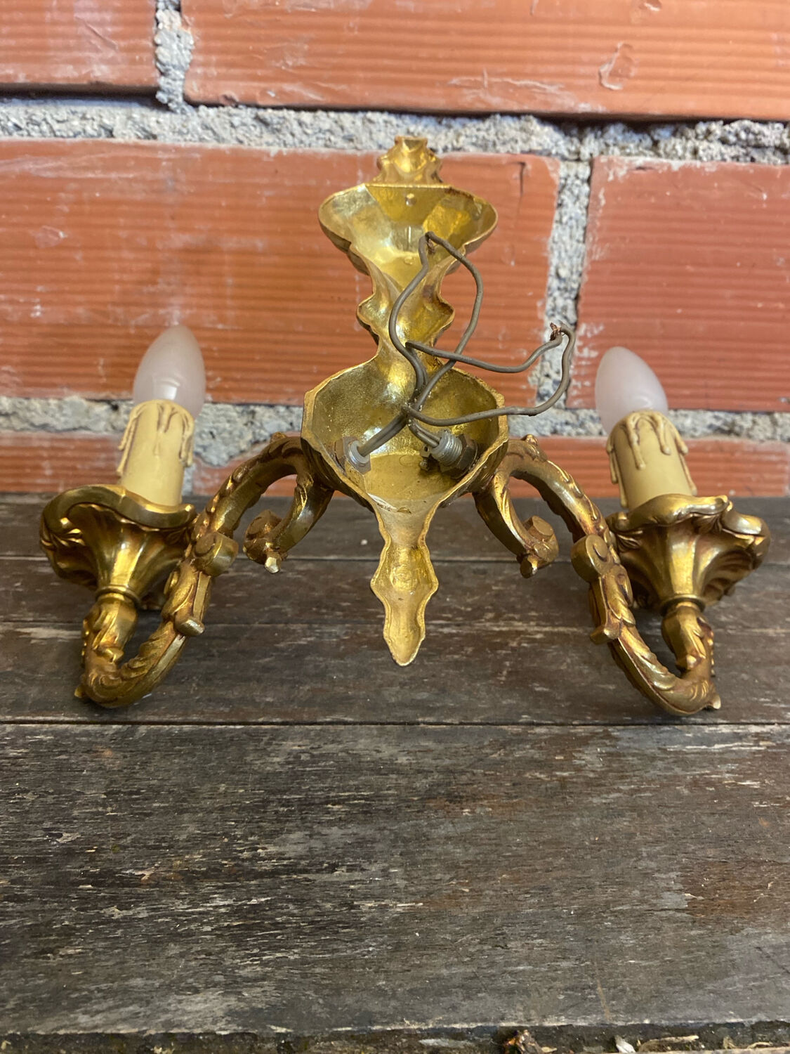 Pair of Double Wall Lights in Antique Louis XV Style, Gilded Bronze Vintage #D67