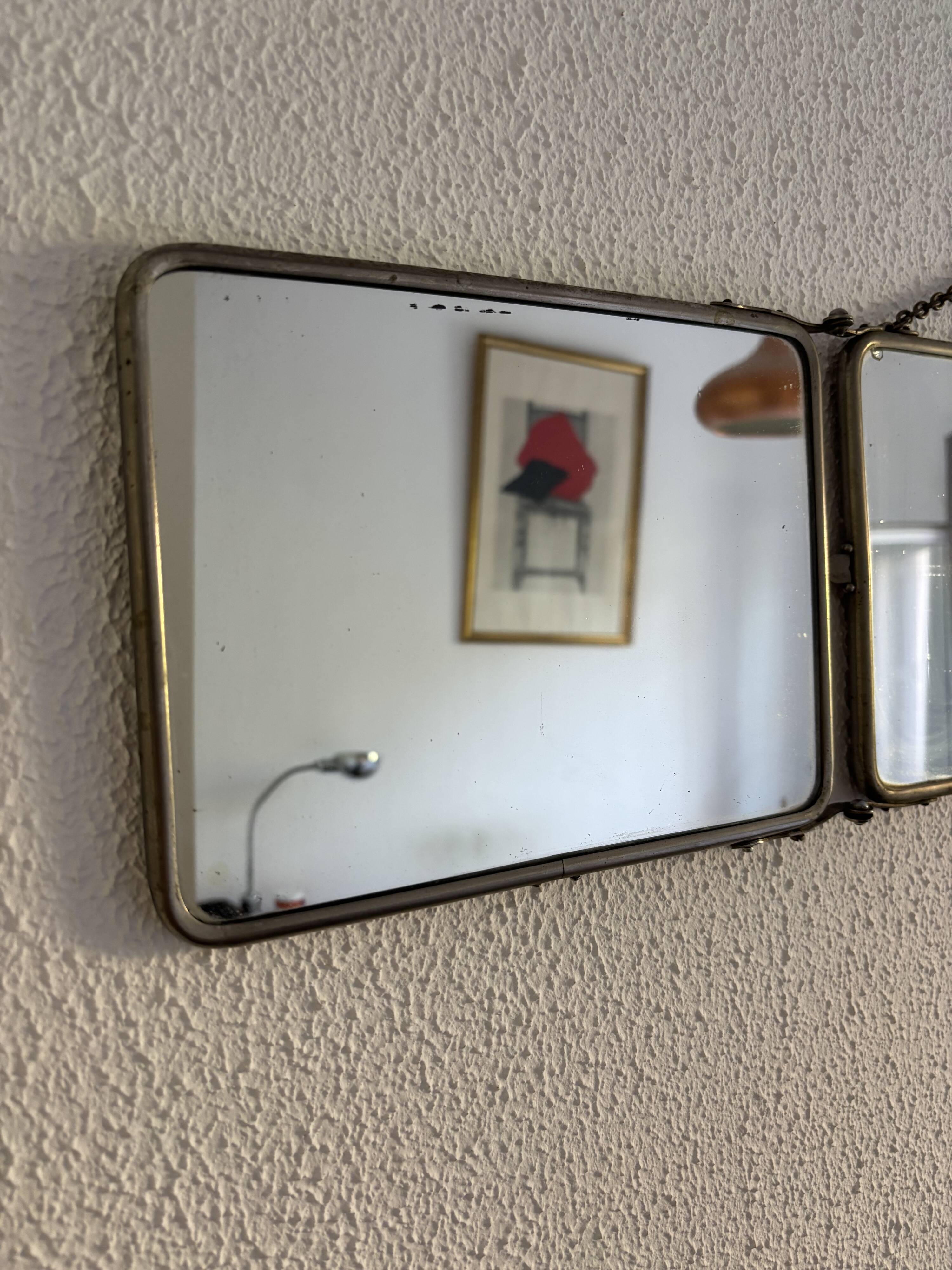 Miroir vintage 1900 triptyque barbier Art Nouveau - 19 x 78  cm