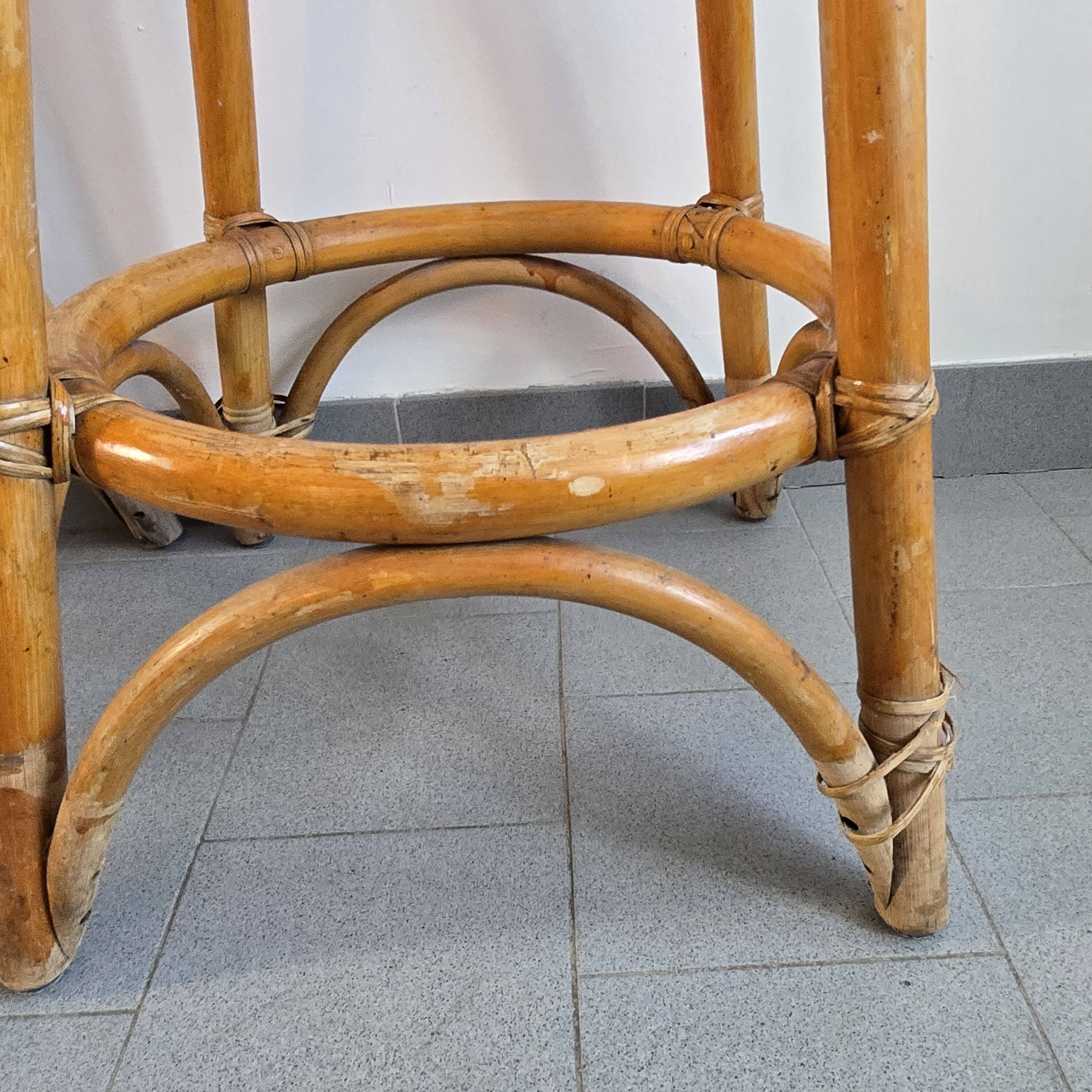 Pair of vintage rattan & bamboo stools 1950