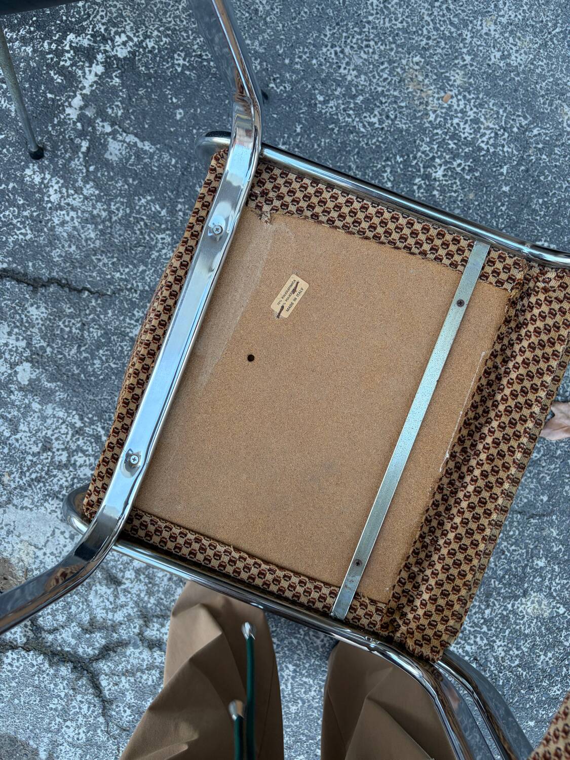 Pair of vintage velvet patterned chairs/steel from the 70s.